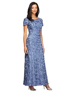 Elegant Blue Lace Evening Gown - Women Dresses